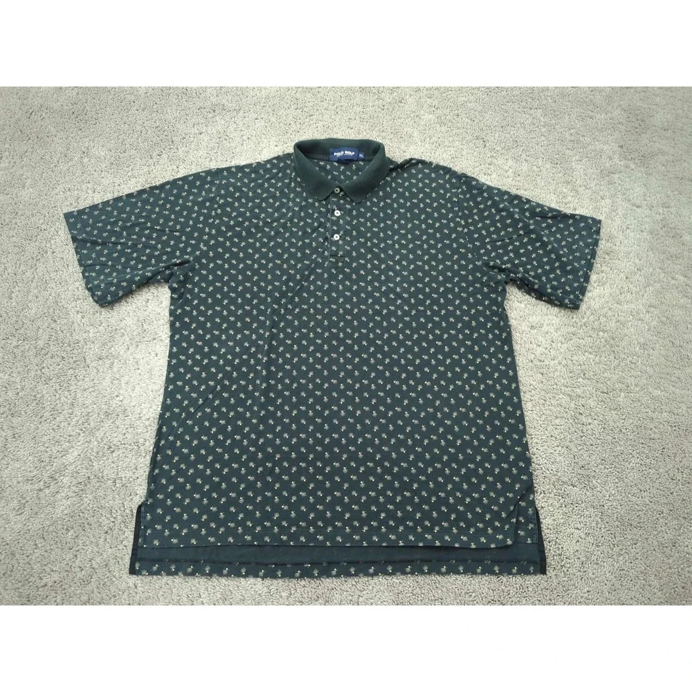 Ralph Lauren Polo Golf Polo Shirt Mens XL Black Leaf Allover Short Sleeve Cotton